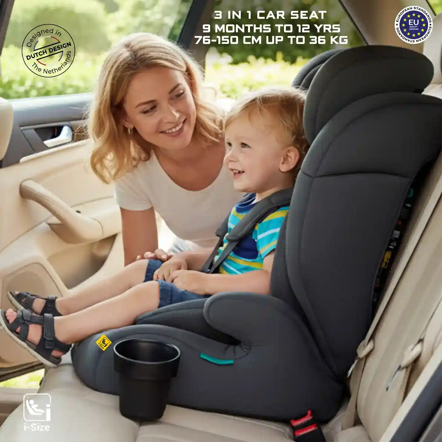 Neobreez Bostoni 3-in-1 Toddler Car Seat I-size 9m-12y Grey - LM288-NBR216DG - Image 9