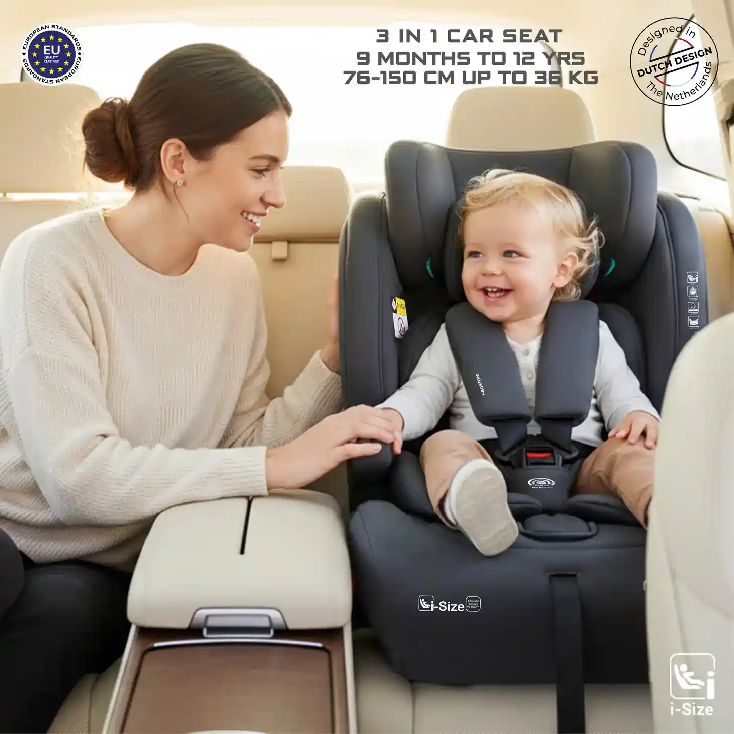 Neobreez Bostoni 3-in-1 Toddler Car Seat I-size 9m-12y Grey - LM288-NBR216DG - Image 11