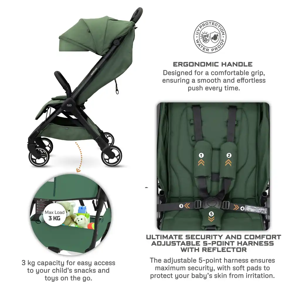 Neobreez Deca Compact Cabin Stroller Travel Stroller Green - S2886-NBR185OG - Image 12