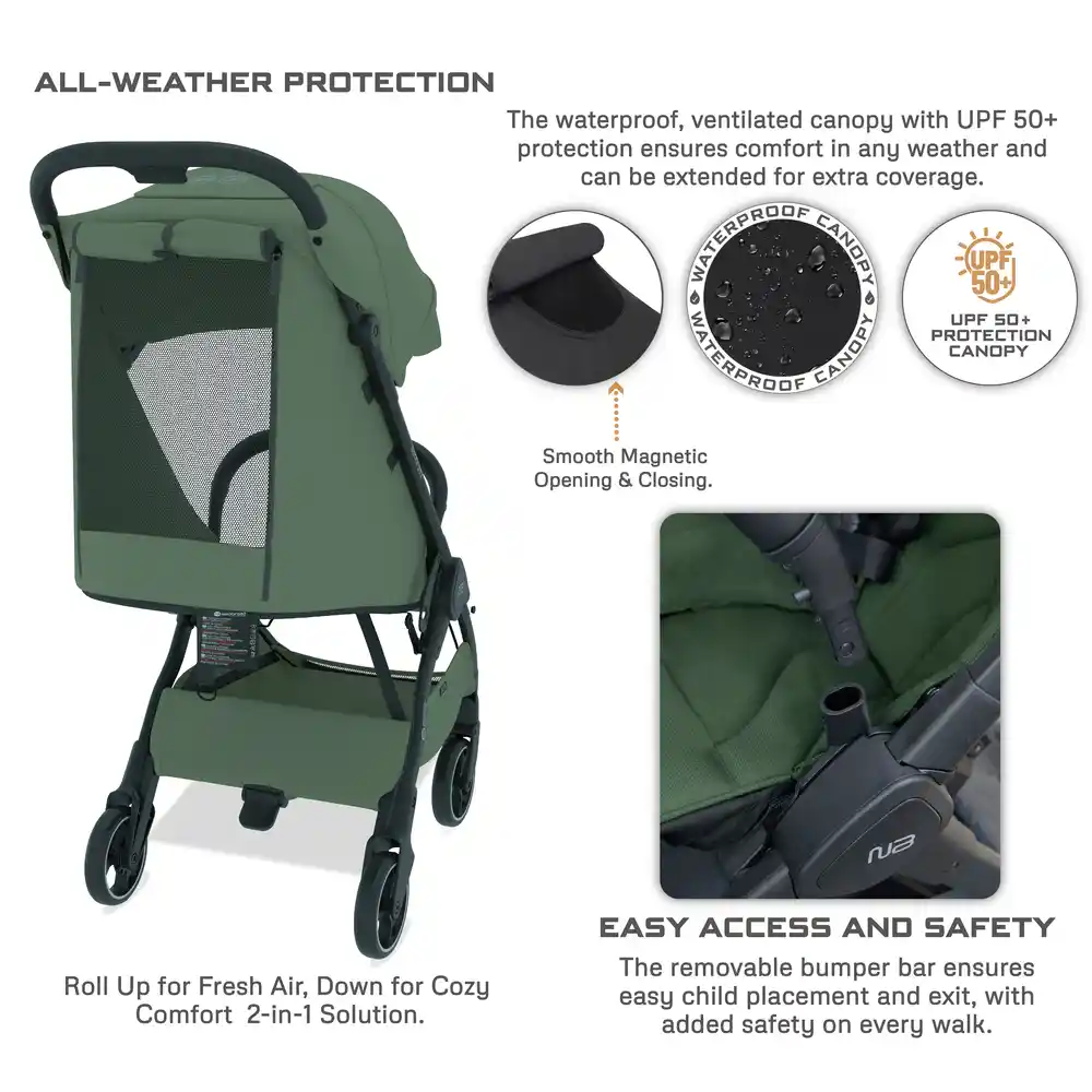 Neobreez Deca Compact Cabin Stroller Travel Stroller Green - S2886-NBR185OG - Image 15