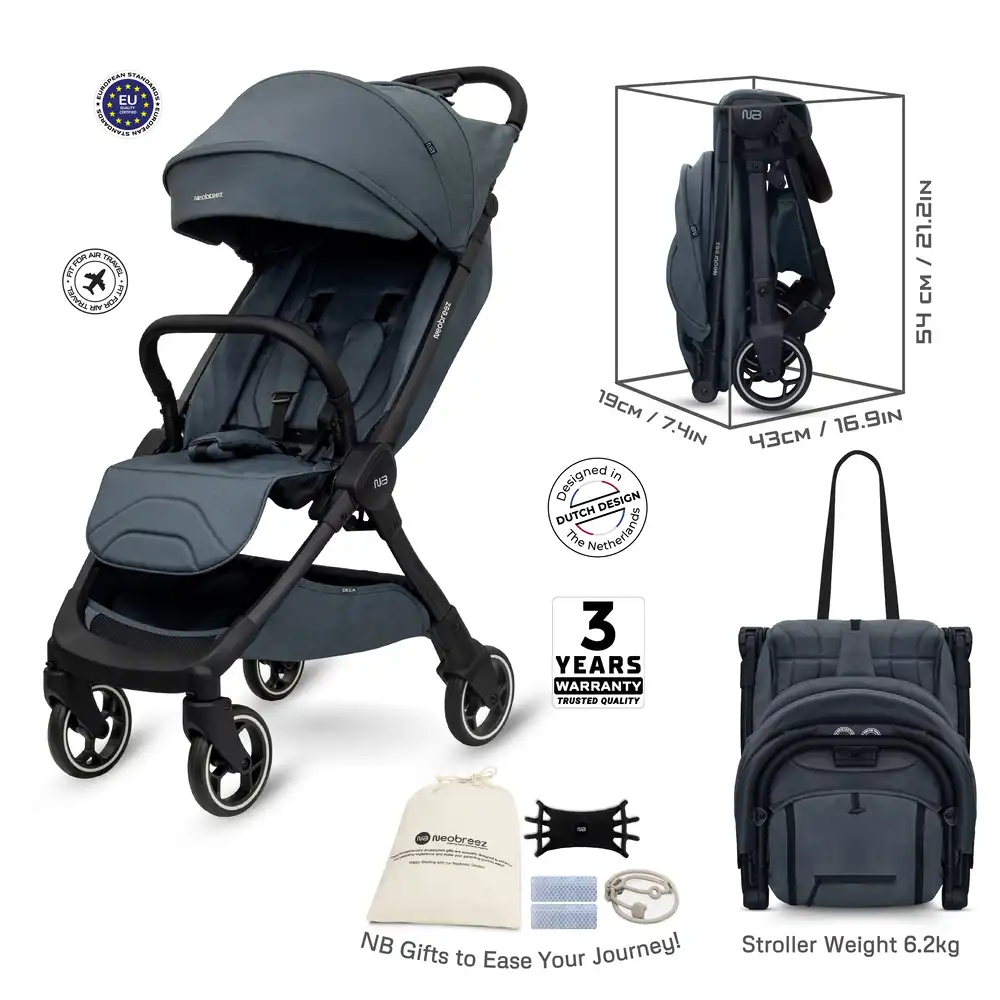 Neobreez Deca Compact Cabin Stroller Travel Stroller Grey - S2886-NBR140DG - Image 3