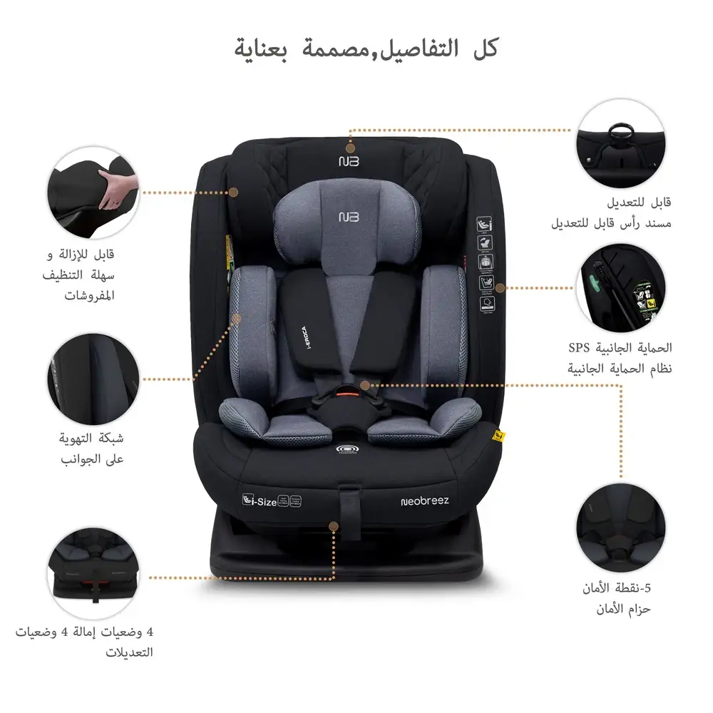 Neobreez Eroca I-size All-in-1 Convertible Car Seat 0-12yrs Black Grey - AY913-NBR033BDG - Image 22