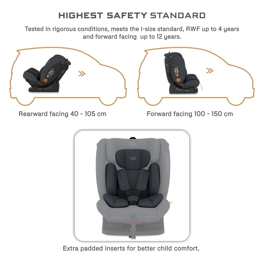 Neobreez Eroca I-size All-in-1 Convertible Car Seat 0-12yrs Grey - AY913-NBR264DG - Image 16