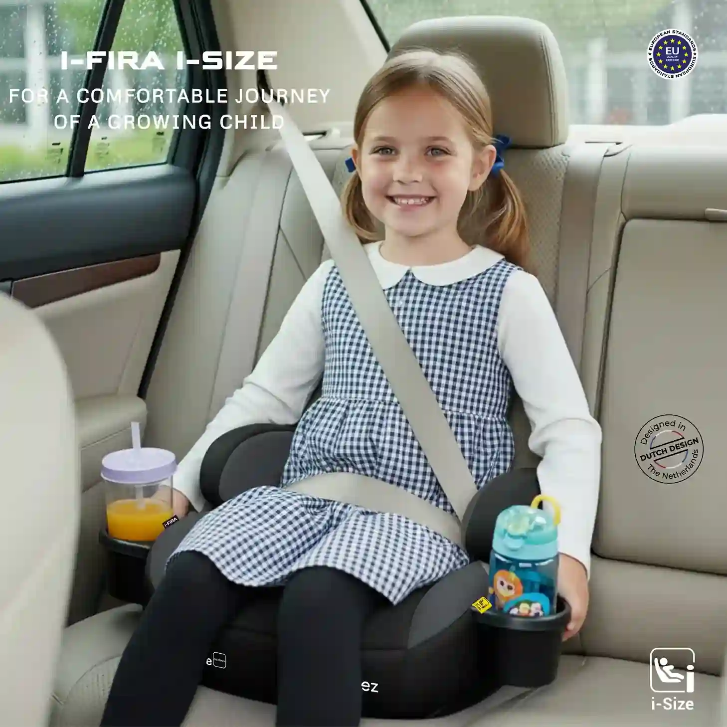 Neobreez Fira I-size Kids Booster Car Seat Group 2 3 With 2 Cup Holders Black-grey - HF02-NBR229BDG - Image 5