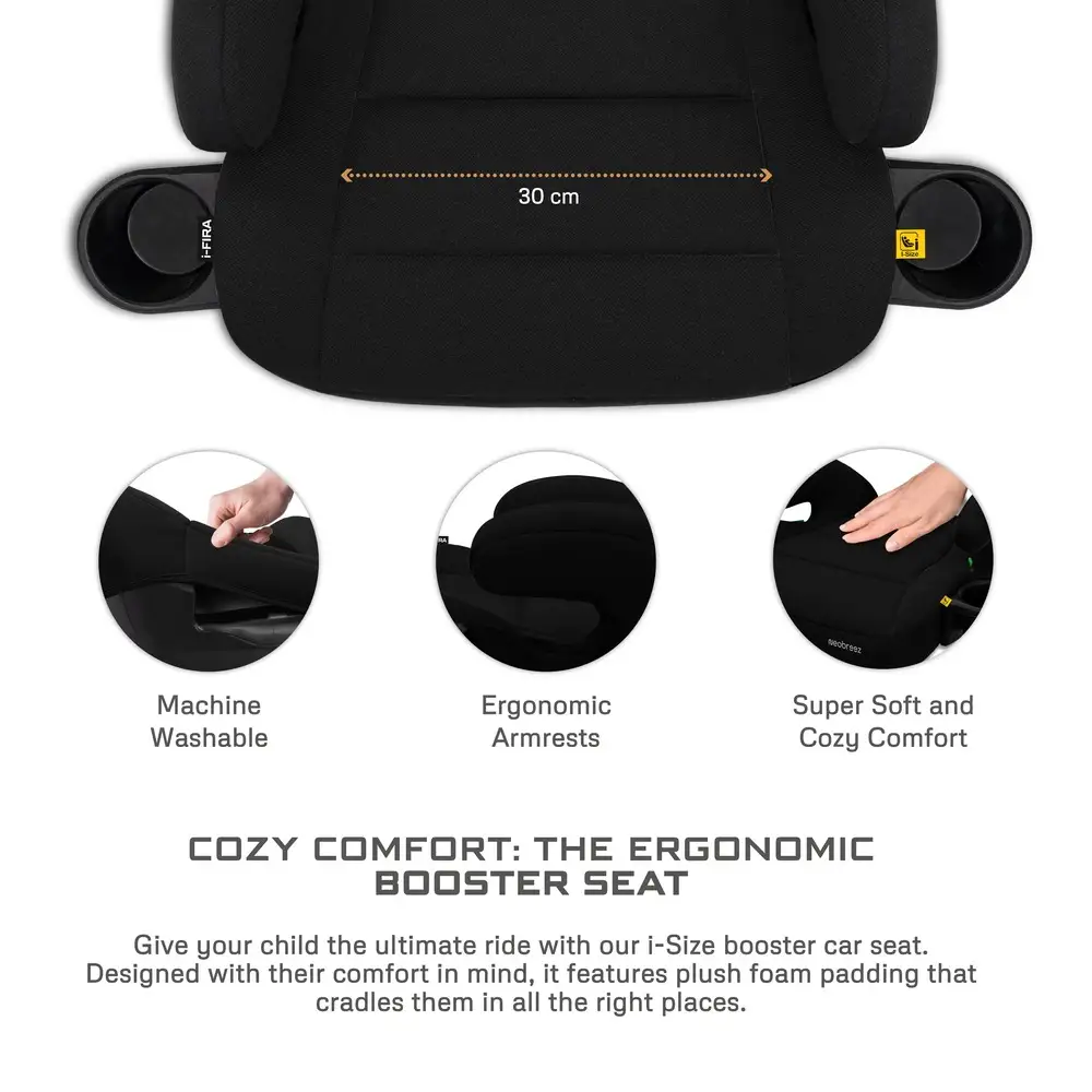 Neobreez Fira I-size Kids Booster Car Seat Group 2 3 With 2 Cup Holders Black - HF02-NBR227BK - Image 7
