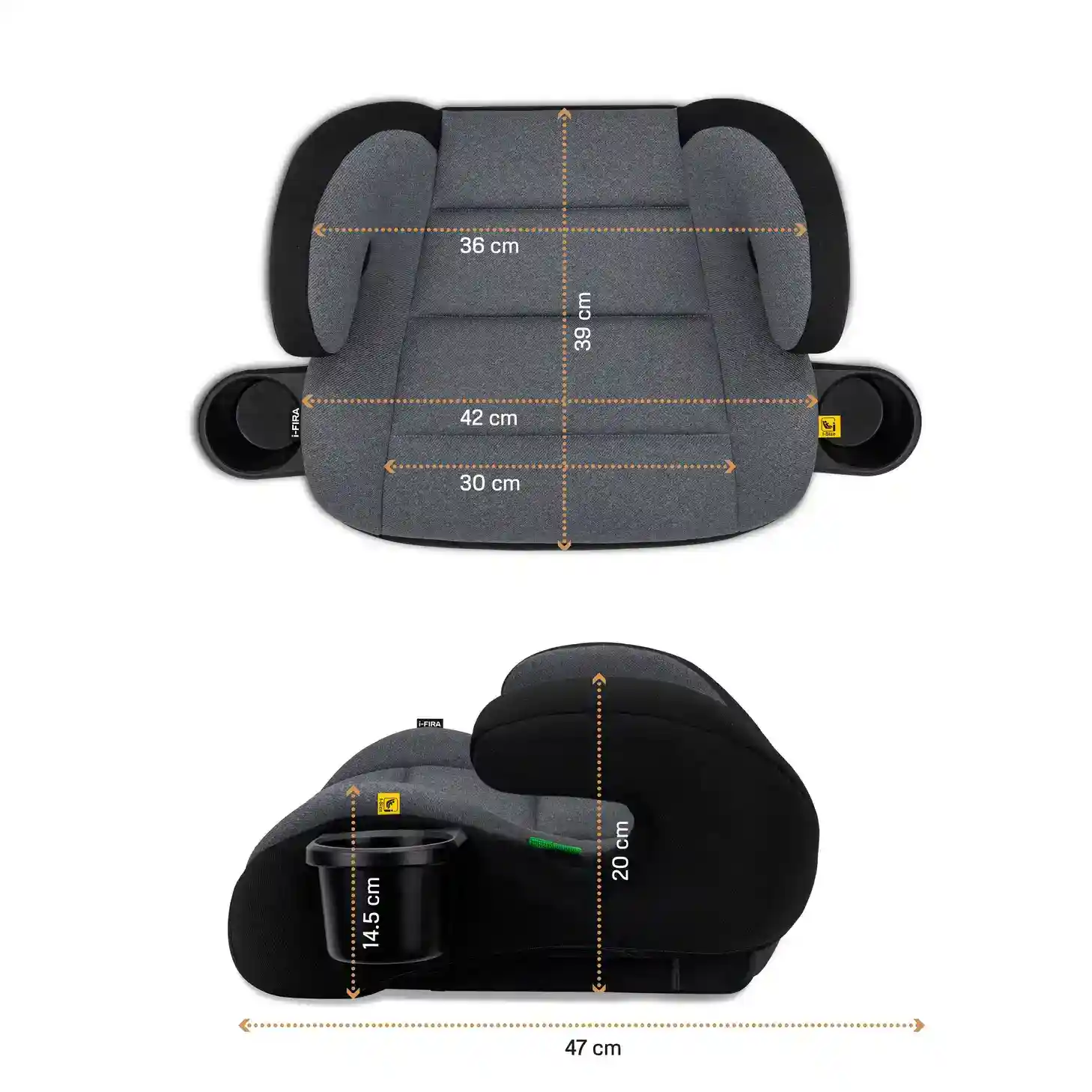 Neobreez Fira I-size Kids Booster Car Seat Group 2 3 With 2 Cup Holders Grey-black - HF02-NBR030DGB - Image 14