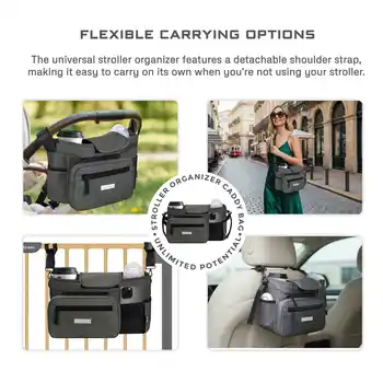 Neobreez Fyra Stroller Organizer Caddy with Insulated Cup Holder Dark Grey - NBR248DG - Image 9