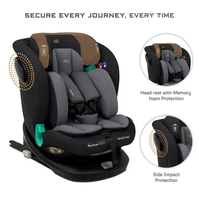 Neobreez Guardia 360-degree Isofix I-size Car Seat All-in-1 0-12yrs Black Grey - LM318-NBR153BDG - Image 11