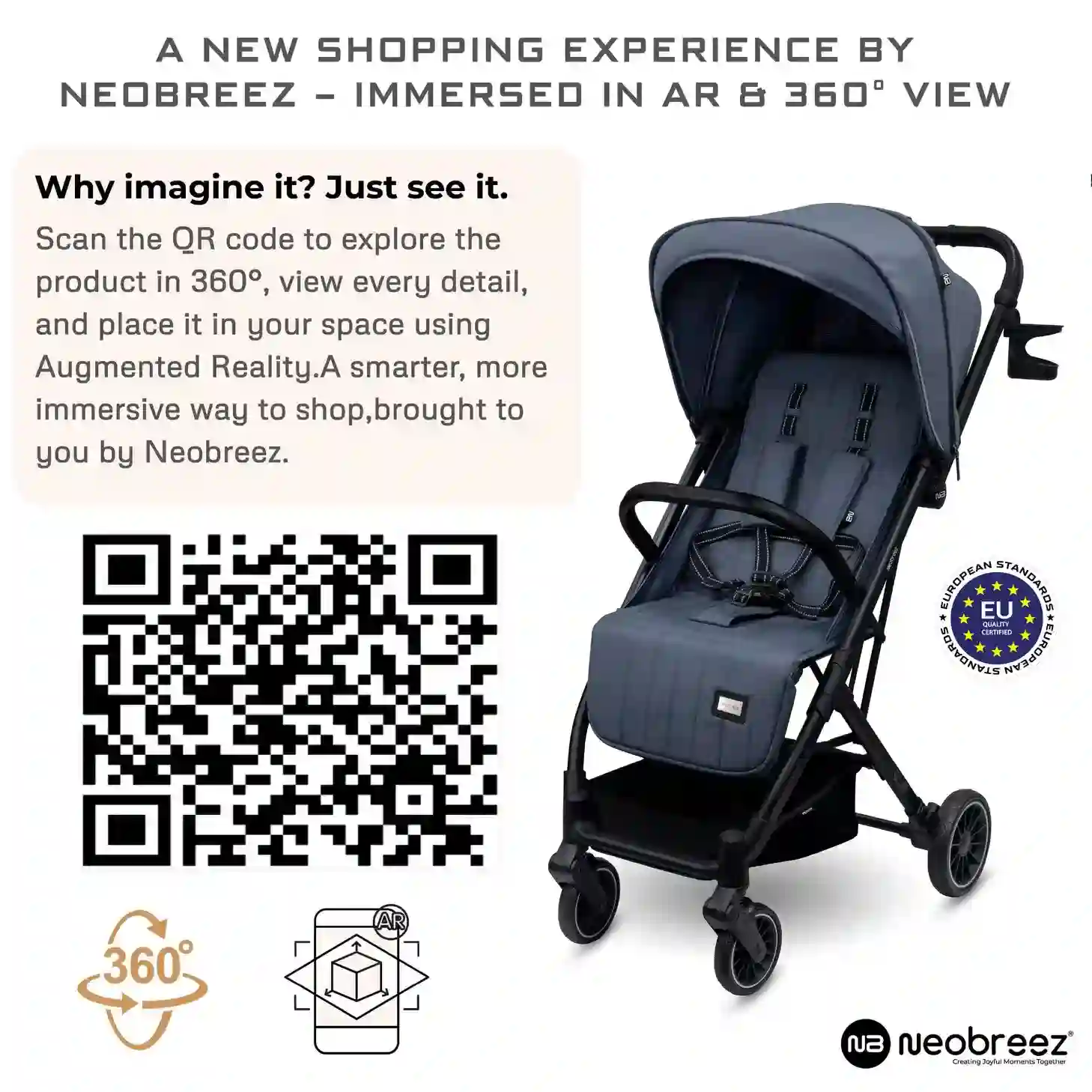 Neobreez Penta Compact Lightweight Travel Stroller W Cup Holder Black Grey - 8156-NBR212BKG - Image 2