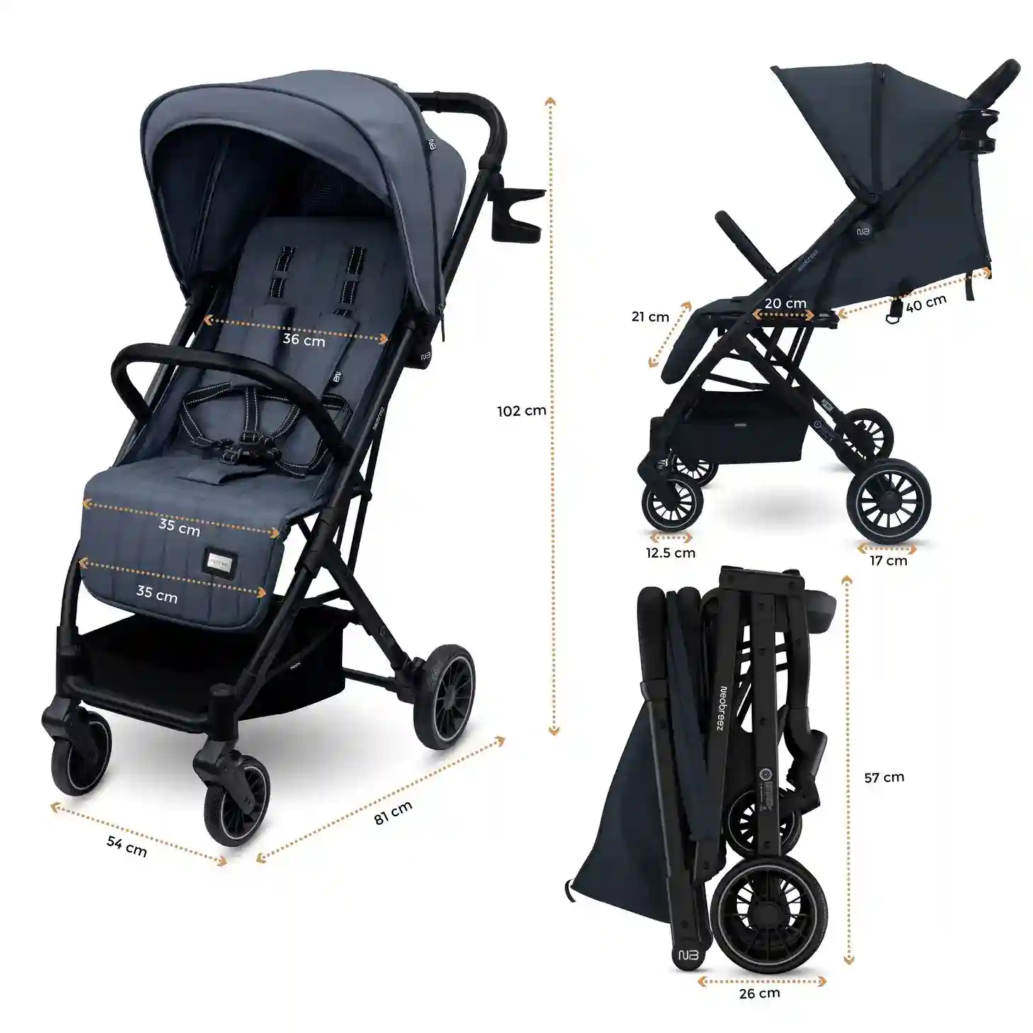 Neobreez Penta Compact Lightweight Travel Stroller W Cup Holder Black Grey - 8156-NBR212BKG - Image 15