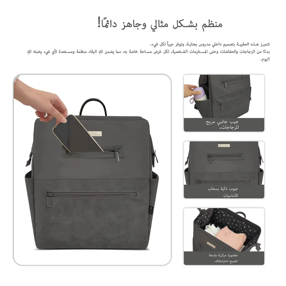 Neobreez Rilo Diaper Backpack Set with Changing Mat Wet Bag And Pouches Dark Grey 7 Pcs - NBR247DG - Image 17
