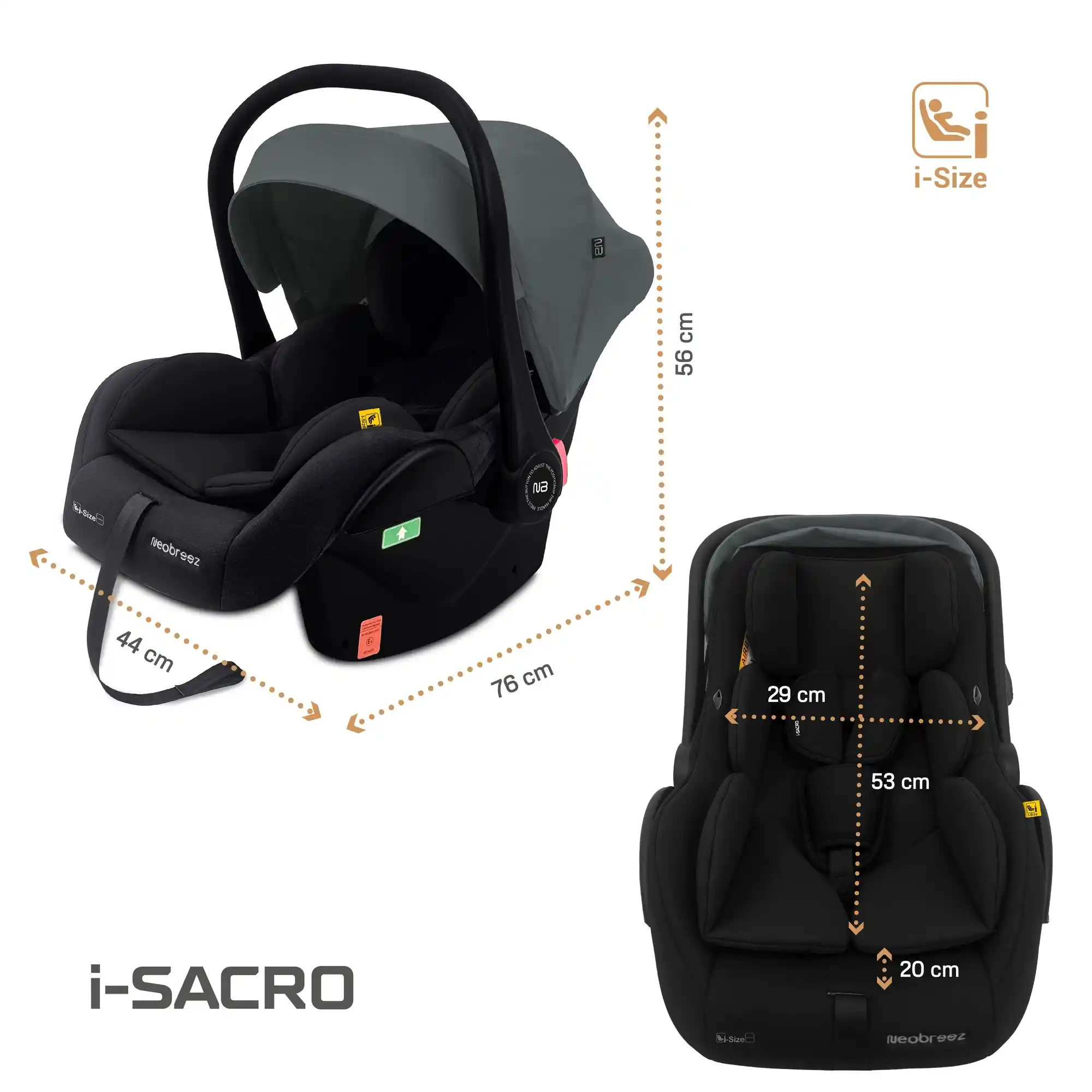 Neobreez Sacro I-size Lightweight Baby Car Seat Carrier Grey Black - CQM07-NBR157GB - Image 13