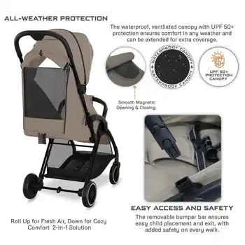 Neobreez Theta Auto Fold Compact Lightweight Travel Stroller Beige - Q8-NBR198BG - Image 14