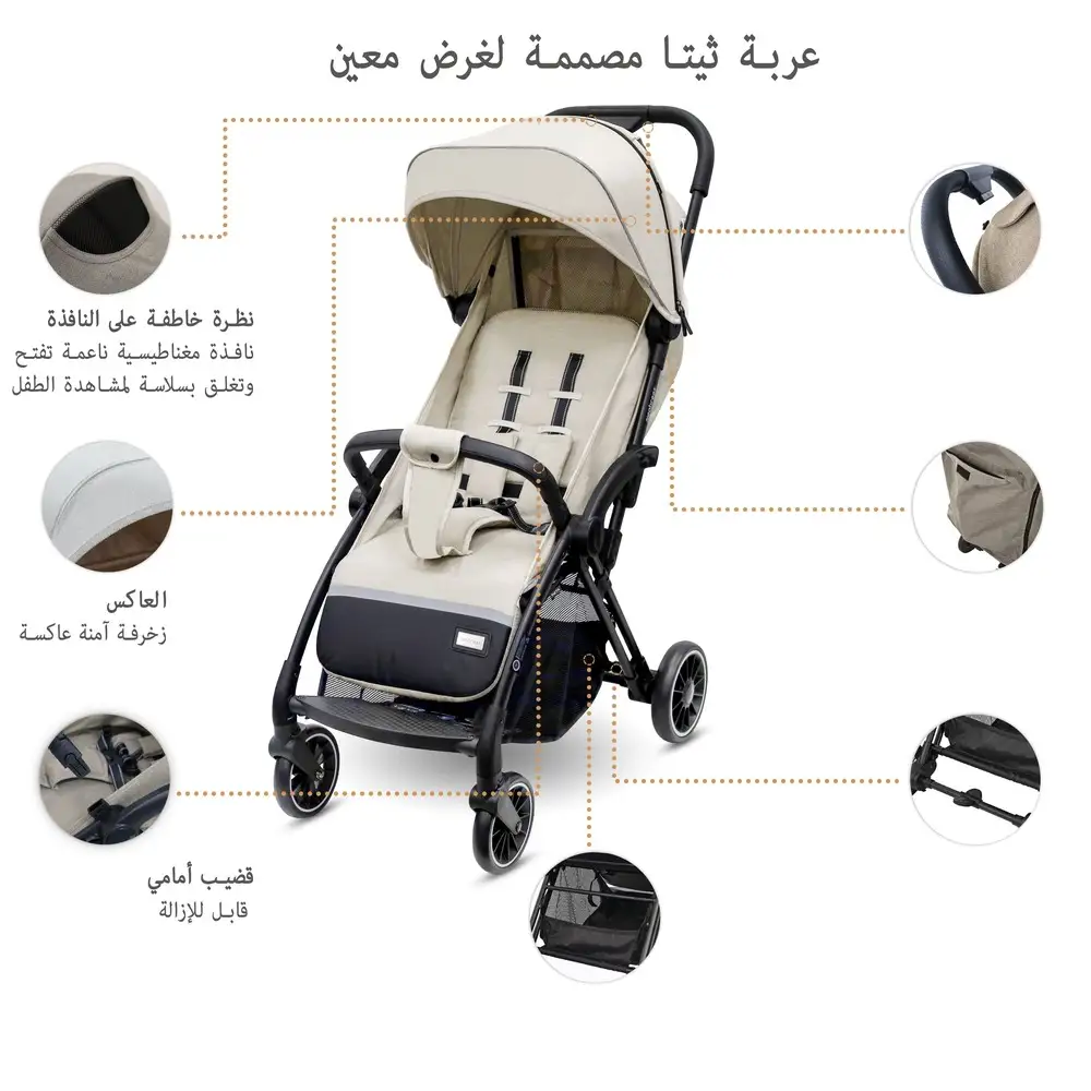 Neobreez Theta Auto Fold Compact Lightweight Travel Stroller Beige - Q8-NBR198BG - Image 19
