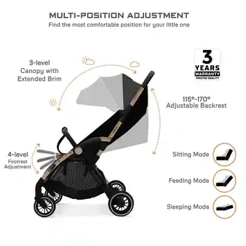 Neobreez Theta Auto Fold Compact Lightweight Travel Stroller Black - Q8-NBR129BK - Image 8