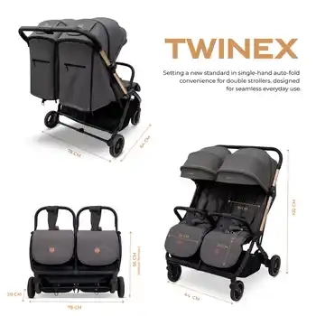 Neobreez Twinex Auto Fold Double Stroller Compact Twin Stroller Grey - T9-NBR275G - Image 18