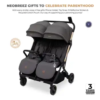 Neobreez Twinex Auto Fold Double Stroller Compact Twin Stroller Grey - T9-NBR275G - Image 20