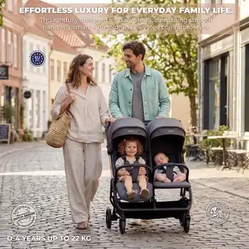 Neobreez Twinex Auto Fold Double Stroller Compact Twin Stroller Grey - T9-NBR275G - Image 4