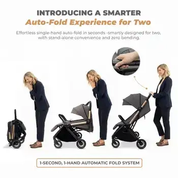 Neobreez Twinex Auto Fold Double Stroller Compact Twin Stroller Grey - T9-NBR275G - Image 6