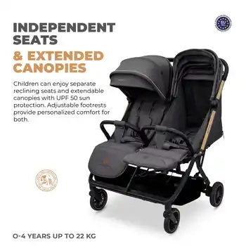 Neobreez Twinex Auto Fold Double Stroller Compact Twin Stroller Grey - T9-NBR275G - Image 7