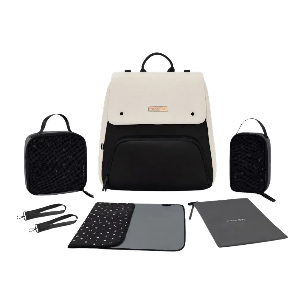 Neobreez Zori Diaper Backpack Set with Changing Mat Wet Bag And Pouches Sand 7 Pcs - NBR245SBK