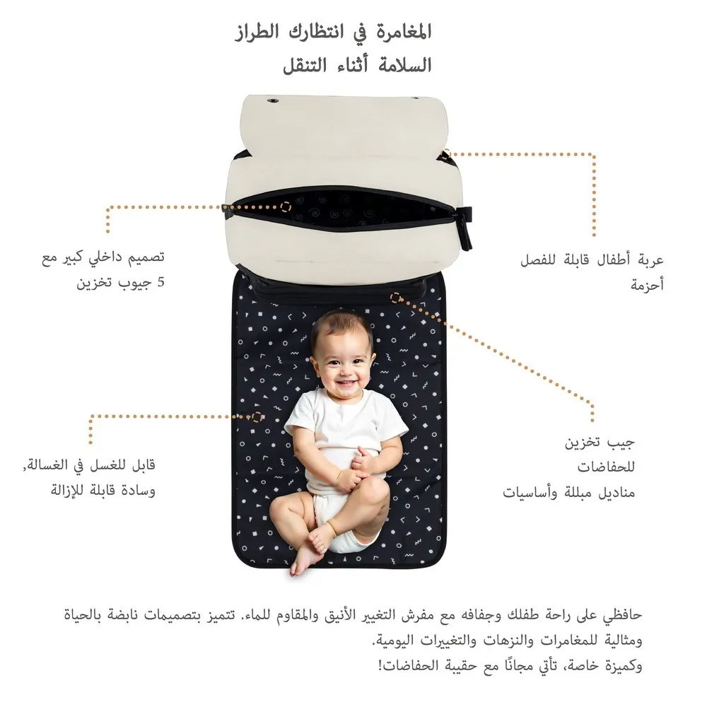 Neobreez Zori Diaper Backpack Set with Changing Mat Wet Bag And Pouches Sand 7 Pcs - NBR245SBK - Image 18