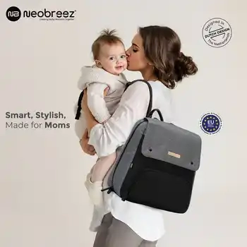 Neobreez Zori Diaper Backpack Set with Changing Mat Wet Bag Pouches Grey 7 Pcs - NBR054DGB - Image 13