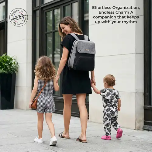 Neobreez Zori Diaper Backpack Set with Changing Mat Wet Bag Pouches Grey 7 Pcs - NBR054DGB - Image 4