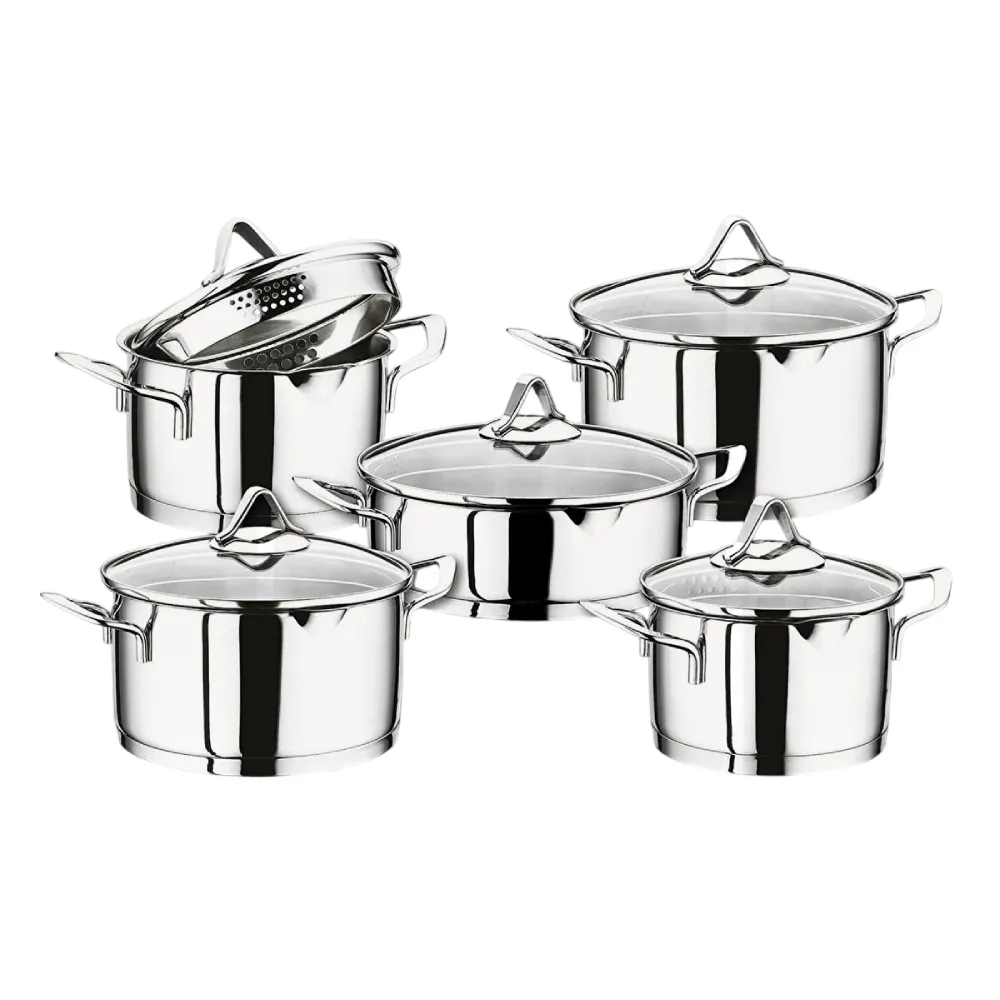 OMS 10-Piece Premium Stainless Steel Cookware Set with Heat-Resistant Silicone Handles, Silver - 1057