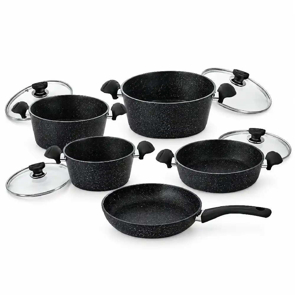 OMS 9-Piece Granitec Non-Stick Cookware Set with 4 Casseroles & Frying Pan, Black, Made in Turkey - 3102 Black - Image 2
