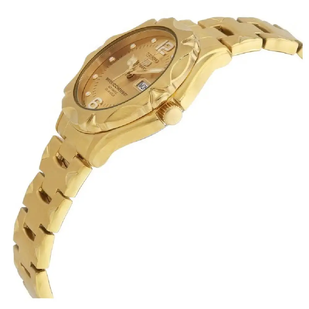 Seiko 5 Automatic Mens Gold Tone Stainless Steel Watch, Gold Dial, Day-Date, 10ATM Water Resistant - SNZ460J1 - Image 2