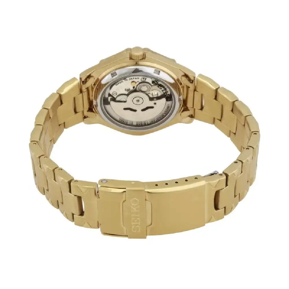 Seiko 5 Automatic Mens Gold Tone Stainless Steel Watch, Gold Dial, Day-Date, 10ATM Water Resistant - SNZ460J1 - Image 3