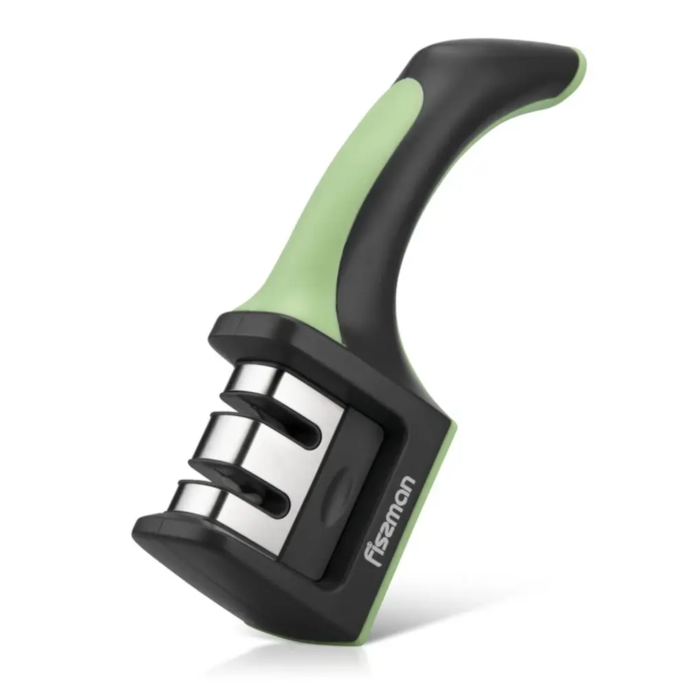 Fissman Knife Sharpener 2-Step Carbide and Ceramic Plastic 19cm Black, Green - 2961