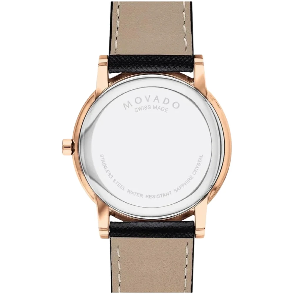 Movado Core Museum Mens Quartz Watch, 40mm Stainless Steel Case, Blue Dial, Sapphire Glass, Genuine Leather Strap, Black Strap, 2-Hand Display, 3ATM - 607266 - Image 2