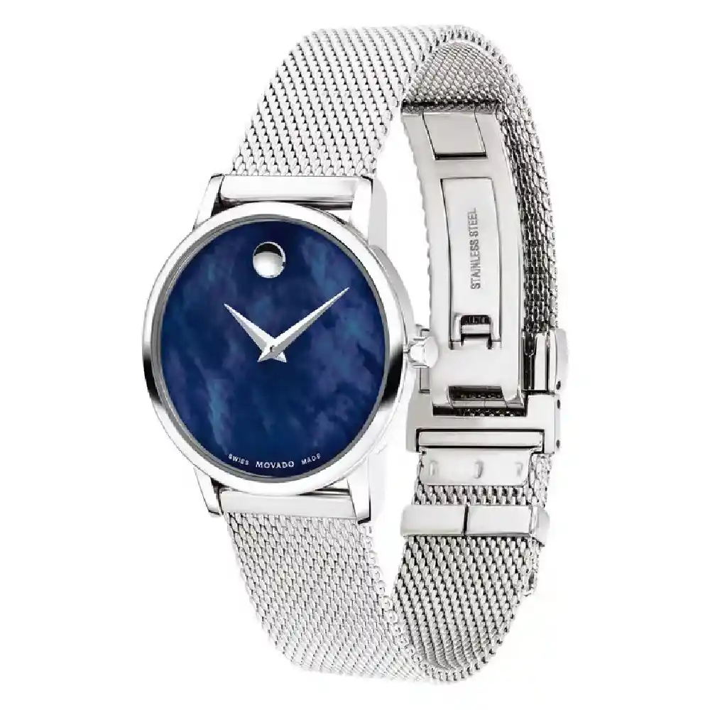 Movado Core Museum Womens Quartz Watch, 28mm Stainless Steel Case & Bracelet, Mother of Pearl Dial, Sapphire Glass, Silver Stainless Steel Strap, 2-Hand Display, 30m Water Resistance - 607425 - Image 3