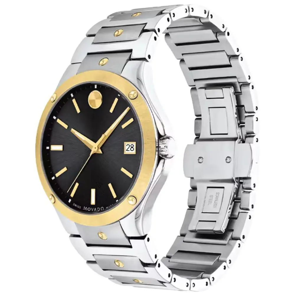 Movado Unisex Quartz Watch, 40mm Stainless Steel Case & Bracelet, Black Analog Dial, Sapphire Crystal, Silver Stainless Steel Bracelet, 50m Water Resistance - 607596 - Image 2