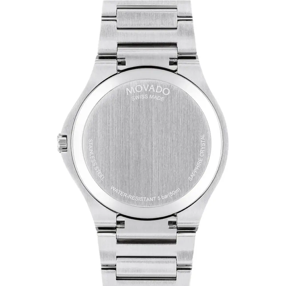 Movado Unisex Quartz Watch, 40mm Stainless Steel Case & Bracelet, Black Analog Dial, Sapphire Crystal, Silver Stainless Steel Bracelet, 50m Water Resistance - 607596 - Image 3