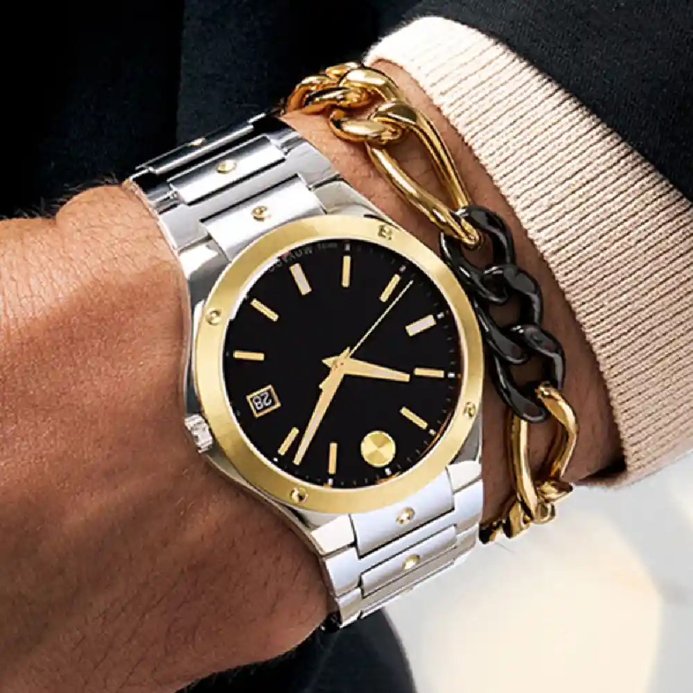 Movado Unisex Quartz Watch, 40mm Stainless Steel Case & Bracelet, Black Analog Dial, Sapphire Crystal, Silver Stainless Steel Bracelet, 50m Water Resistance - 607596 - Image 5