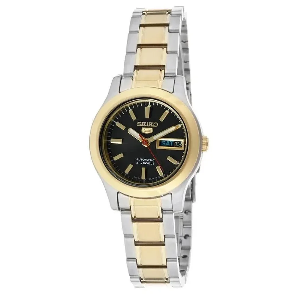 Seiko Womens Quartz Watch, 25mm Stainless Steel Case & Bracelet, Black Analog Dial, Mineral Glass, Chronograph, Foldover Clasp, Battery Powered, 30m Water Resistance - SYMD94K1