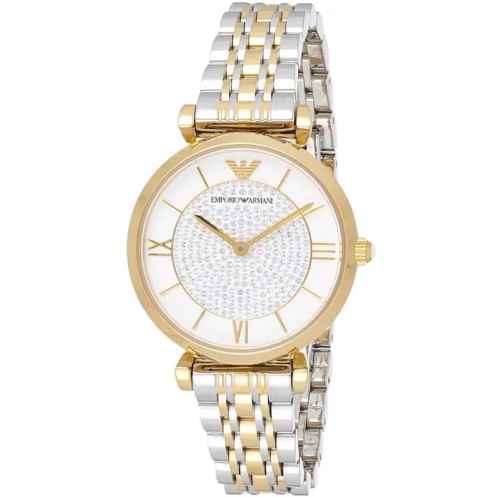 Emporio Armani Gianni T-Bar Womens Quartz Analog Watch, 32mm Round Stainless Steel Case, White Dial, Two-Tone Silver & Gold Stainless Steel Bracelet, 14mm Band, 30m Water Resistance - AR8031 - Image 2