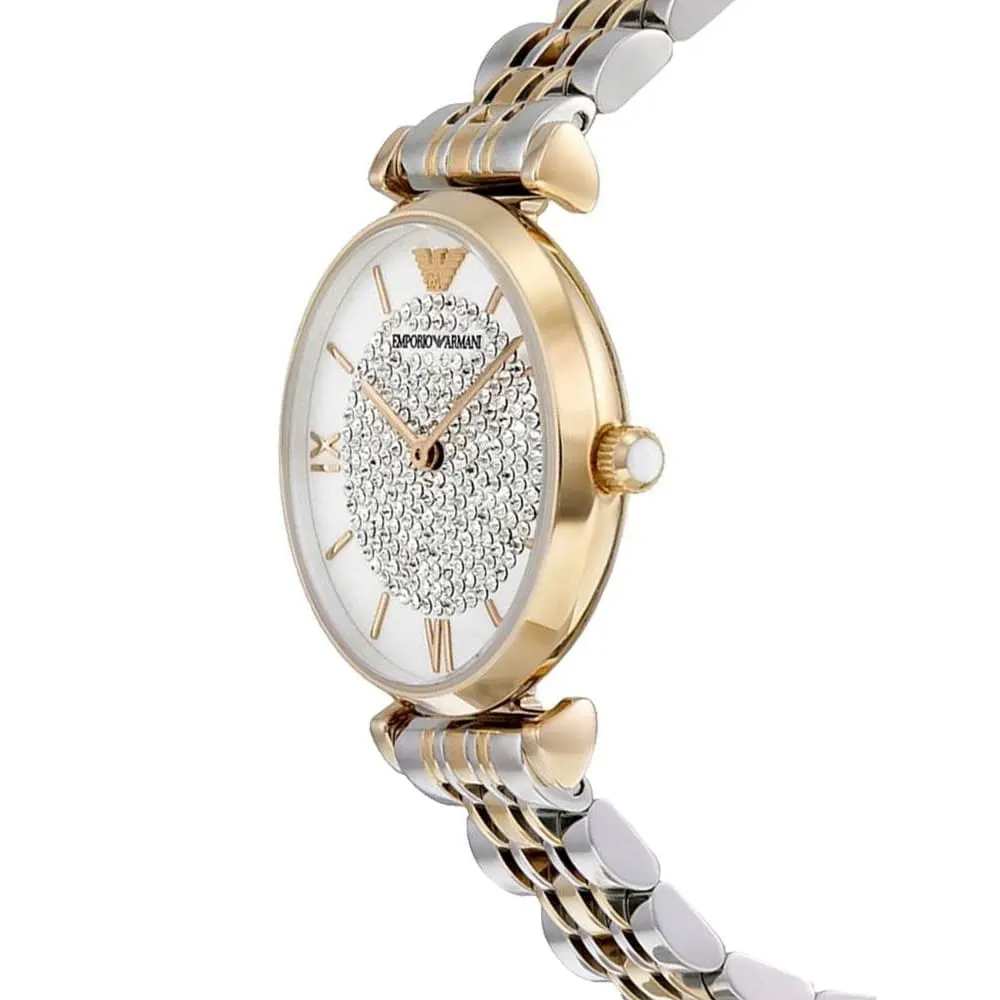 Emporio Armani Gianni T-Bar Womens Quartz Analog Watch, 32mm Round Stainless Steel Case, White Dial, Two-Tone Silver & Gold Stainless Steel Bracelet, 14mm Band, 30m Water Resistance - AR8031 - Image 3