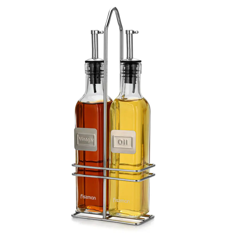 Fissman Bottle Set Clear Glass 2 x 250ml with Stand - 6518 - Image 2