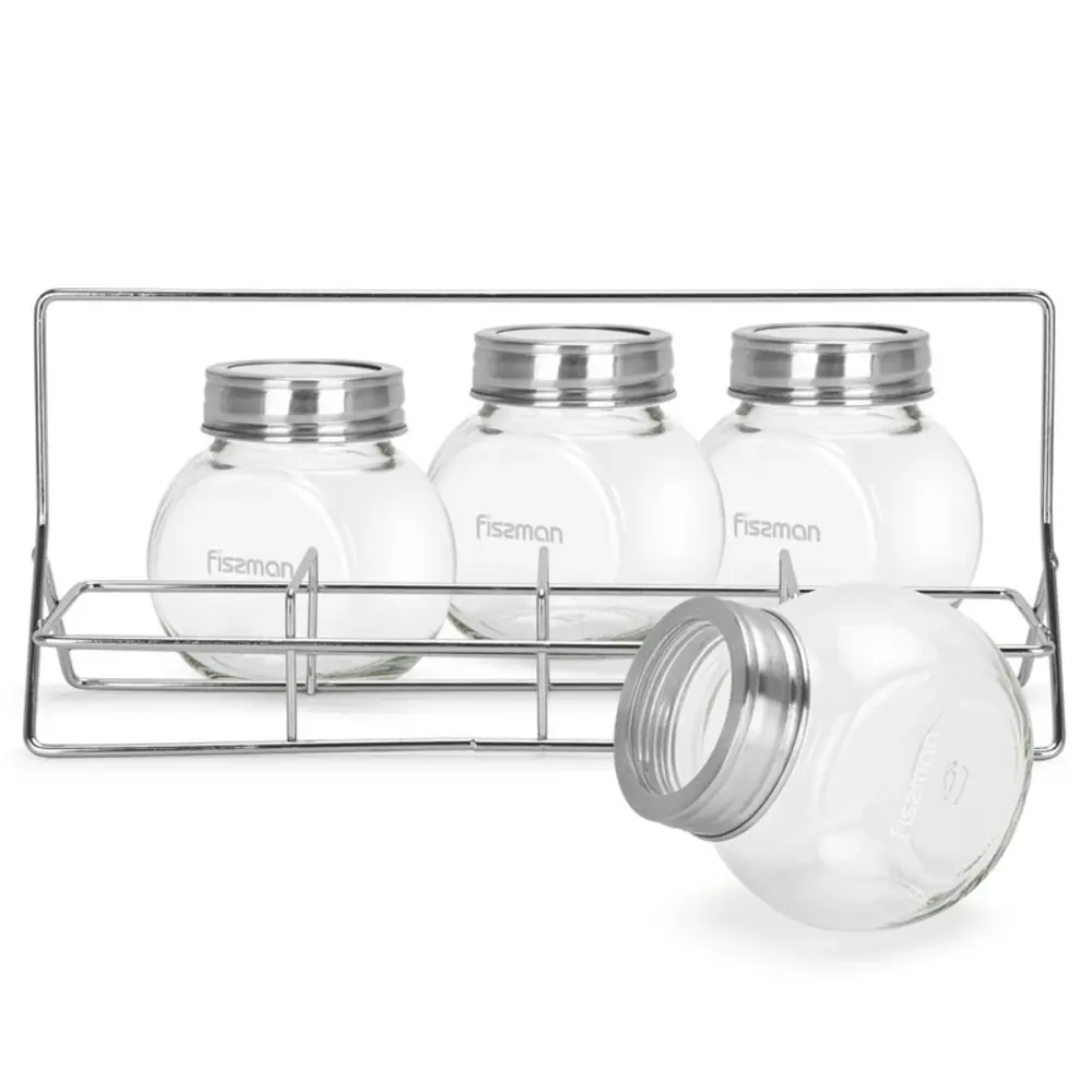 Fissman Condiment Set 4-Piece Glass 195ml with Rack Organizer - 6428