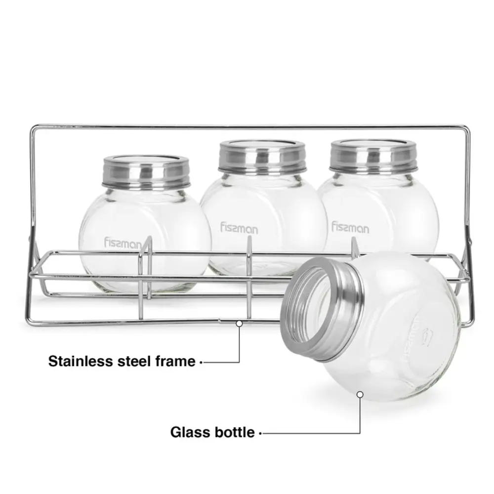 Fissman Condiment Set 4-Piece Glass 195ml with Rack Organizer - 6428 - Image 5