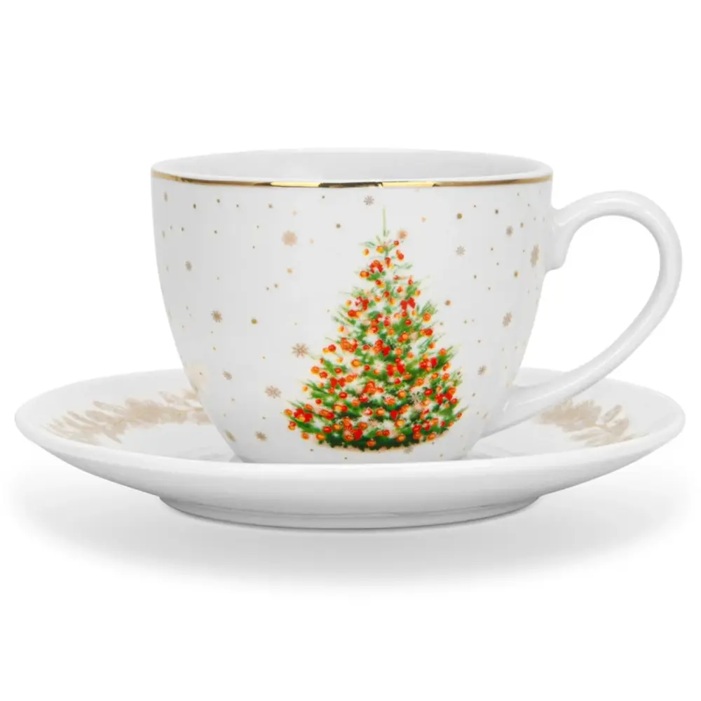 Fissman Cup And Saucer Christmas New Bone China 260ml Multicolor - 14021