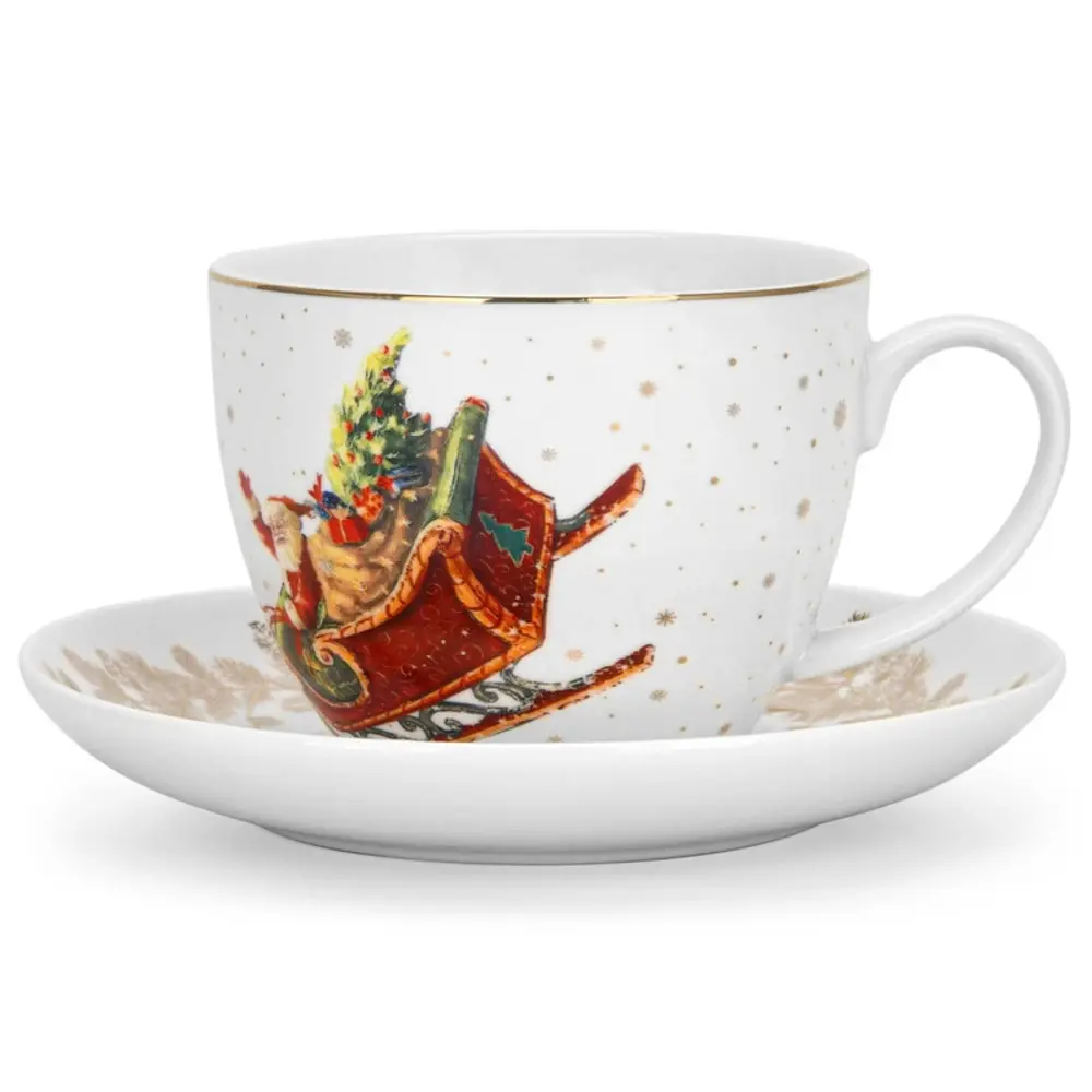 Fissman Cup And Saucer Christmas New Bone China 400ml Multicolor - 14022