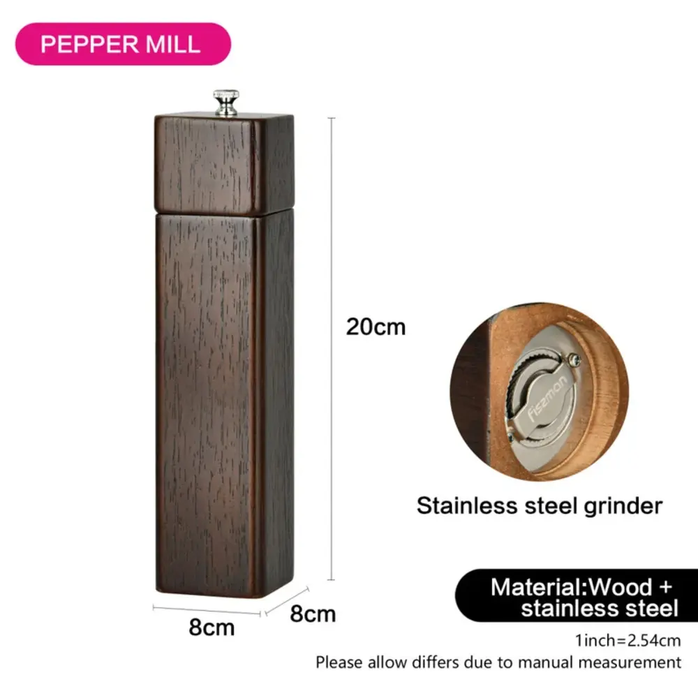 Fissman Pepper Mill Square Shape Rubber Wood 21.5cm Brown - 8193 - Image 3
