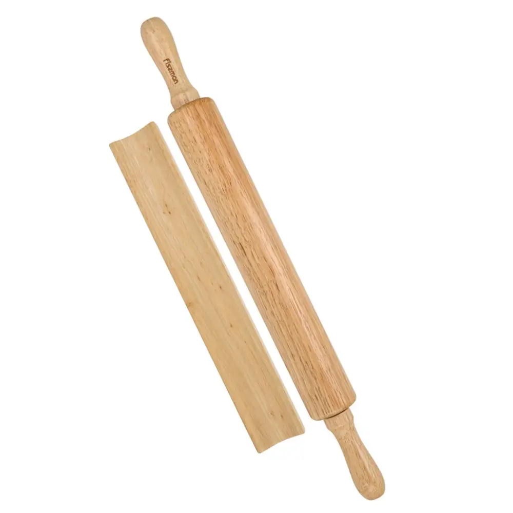 Fissman Rolling Pin Rubber Wood 50cm with Wooden Stand - 8079