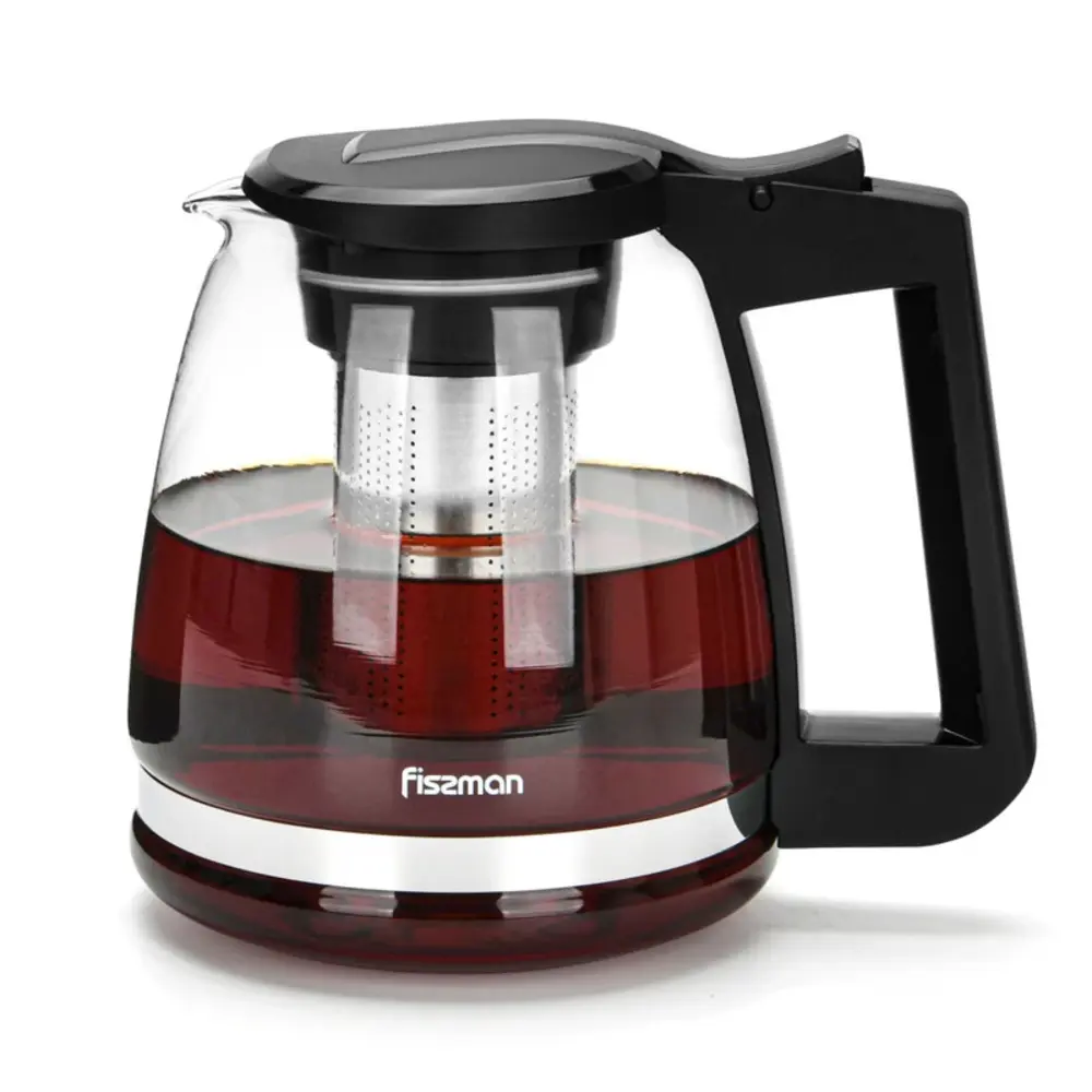 Fissman Teapot Glass 1600ml Black, Clear with Filter - 6463