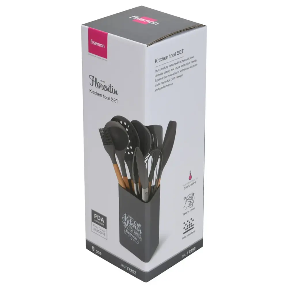 Fissman Utensil Set 9-Piece Silicone with Beech Handles Multicolor - 17293 - Image 6